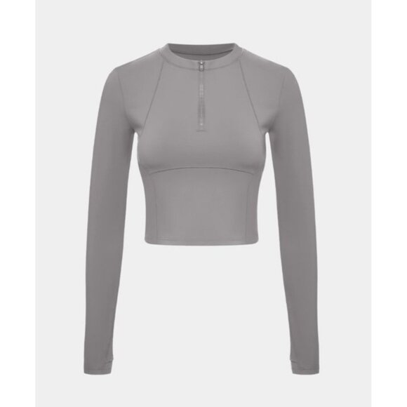 Halara Half Zip Long Sleeve Cropped Active Workout Shirt Sz Large Womens Gray - Picture 14 of 15